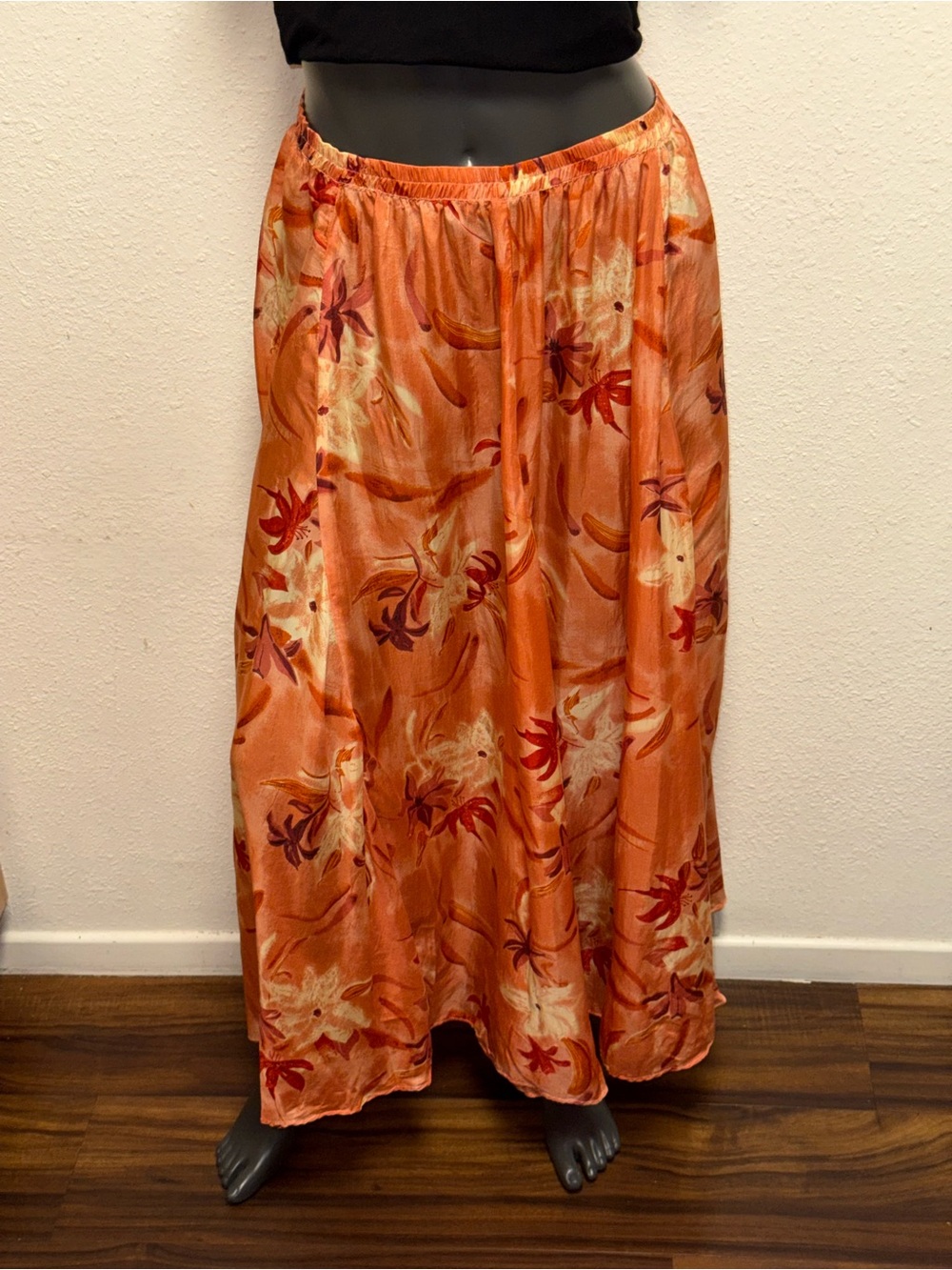 JohnPaulRichard Orange Floral Satin Maxi Skirt